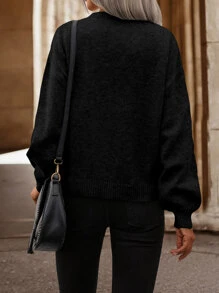 SHEIN LUNE Rhinestone Detail Drop Shoulder Jumper - Black - View 2