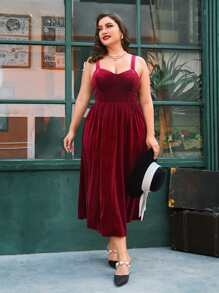 SHEIN Belle Plus Size Cami Dress - Maroon - View 3