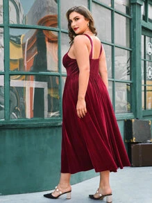 SHEIN Belle Plus Size Cami Dress - Maroon - View 4