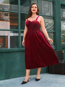 SHEIN Belle Plus Size Cami Dress - Maroon - View 1