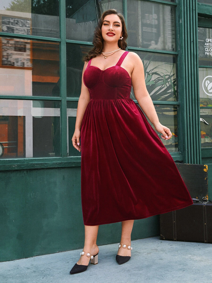 SHEIN Belle Plus Size Cami Dress - Maroon - View 1