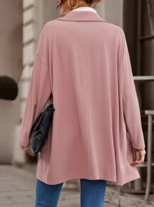 SHEIN Essnce Lapel Neck Pocket Patched Button Through Drop Shoulder Coat - Dusty Pink - View 2