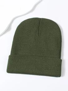 Gorro de punto sólido para invierno y otoño - Verde militar - Ver 1
