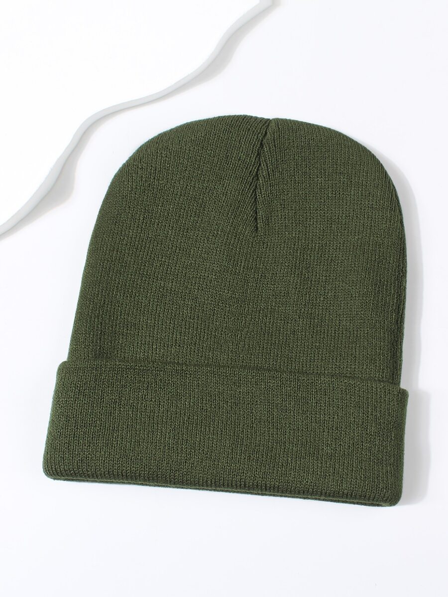 Gorro de punto sólido para invierno y otoño - Verde militar - Ver 1