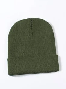 Gorro de punto sólido para invierno y otoño - Verde militar - Ver 2