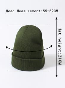 Gorro de punto sólido para invierno y otoño - Verde militar - Ver 3