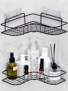 1pc Bathroom Shelf, Shower Caddy Rack,Bathroom Kitchen No-Drill Triangle Storage Rack - Black - View 1