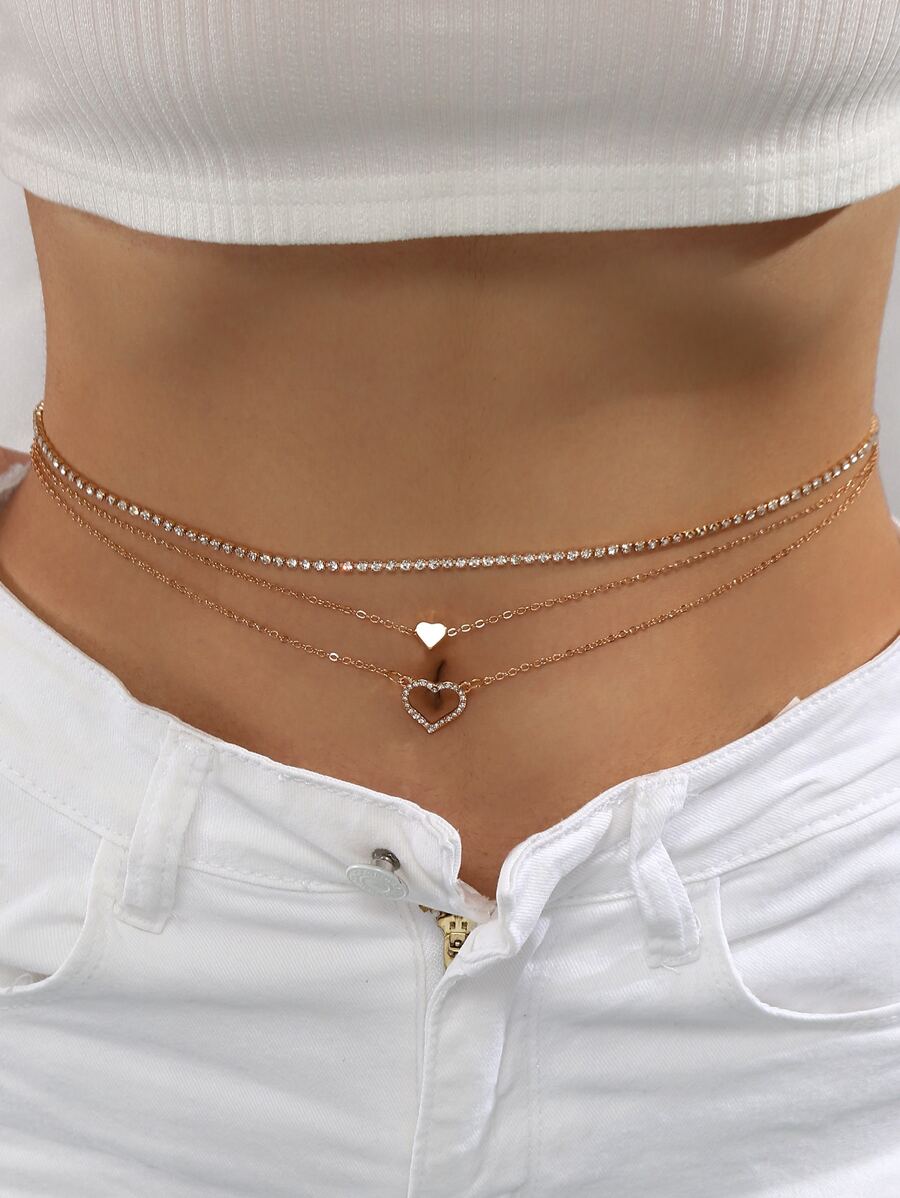 NAIZHU 3pcs Hình trái tim Pha lê NỮ Gợi cảm Dây chuyền thắt lưng Đồ trang sức Tiệc nhảy múa Thời trang Phụ kiện - Vàng - Xem 1