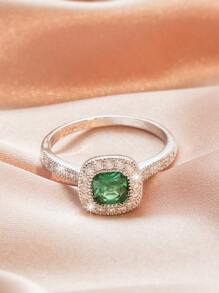 方晶鋯石裝飾戒指 - 銀色 - 查看 2