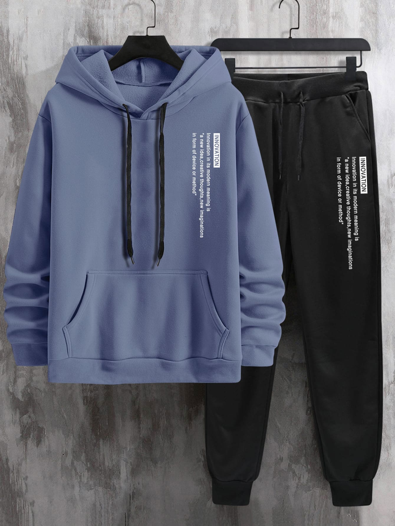 Manfinity Homme Men Slogan Graphic Kangaroo Pocket Drawstring Hoodie & Joggers - Multicolor - View 1