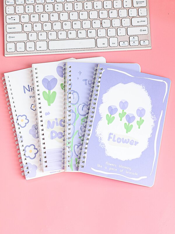 MOKA 4pcs/Set A5 Spiral Notebook, Lovely Cartoon Cover, 60 Sheets Lined Paper, 4 Sets