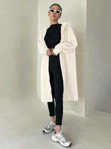 DAZY Zip Up Drop Shoulder Drawstring Longline Hoodie - White - View 1