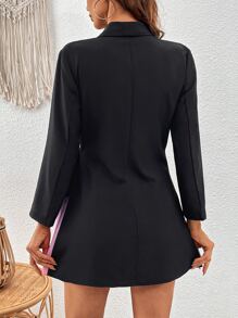 Chiquease Colorblock Shawl Collar Knot Side Pleated Hem Blazer Dress - Black - View 2