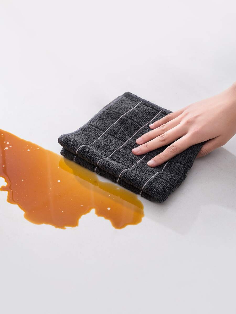 2pcs Plaid Pattern Cleaning Cloth, Black Polyester Multifunction ...
