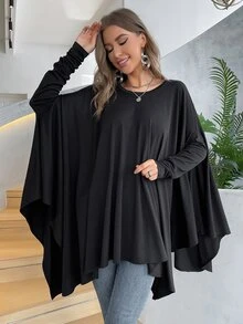 Camiseta unicolor de manga murciélago - Negro - Ver 5