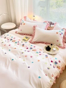 Heart Embroidered Duvet Cover Set Without Filler - Multicolor - View 1
