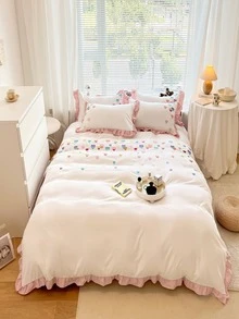 Heart Embroidered Duvet Cover Set Without Filler - Multicolor - View 4