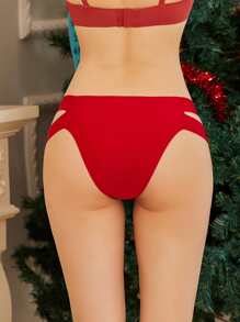 FINETOO Solid Cut Out Waist Panty - Red - View 2