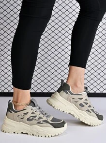 字母圖案前綁帶老爹鞋 - 彩色 - 查看 3