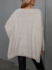 SHEIN LUNE Batwing Sleeve Split Hem Jumper - Apricot - View 2