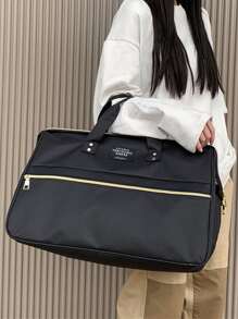 Letter Patch Decor Duffel Bag - Black - View 1