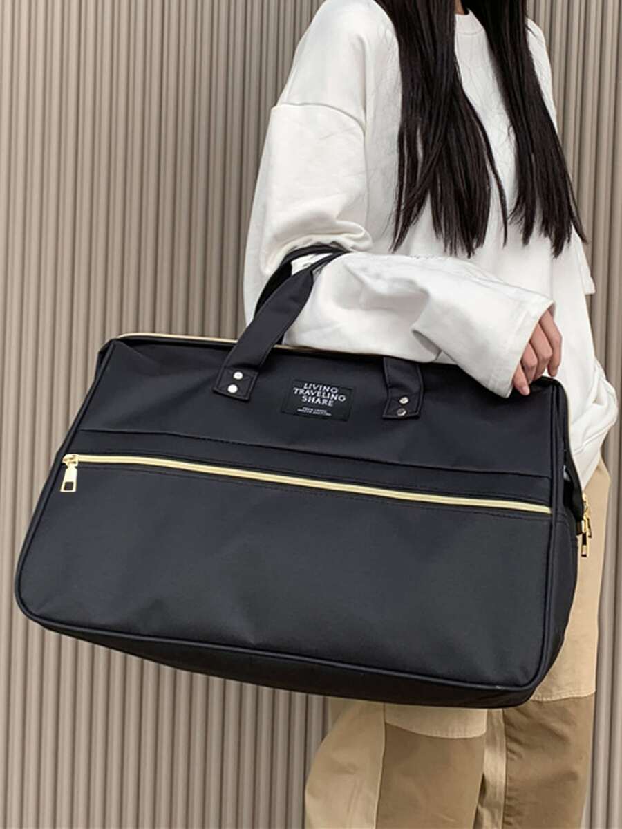 Letter Patch Decor Duffel Bag - Black - View 1