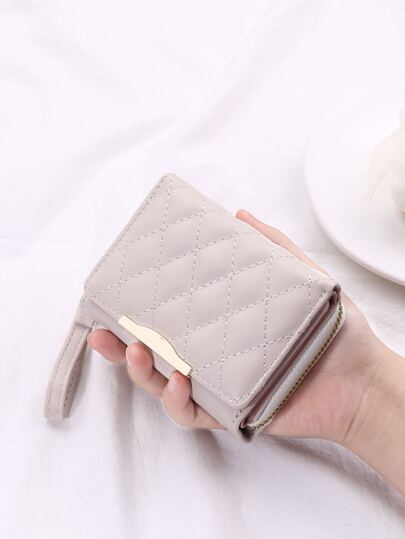 FONMOR Quilted Detail Pocket Wallet Small Zipper Tri-Fold Women Wallet PU Leather Portable Credit Card ID Card Minimalist Fashion Modern Business Anniversary On Valentine Day For Birthday Gift Gift Couple Women Girls Lady Female Gift Gift Bag Present School Supplies Teacher Gifts Back To School For Women Wallet Purse Wallet Small Wallet