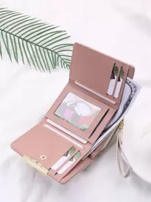 FONMOR 绗缝细节口袋钱包小拉链三折女士钱包 PU 皮革便携式信用卡 ID 卡简约时尚现代商务周年纪念情人节生日礼物礼物情侣女士女孩女士礼物礼品袋礼物学校用品教师礼物返校女士钱包钱包小钱包 - 灰色 - 查看 2