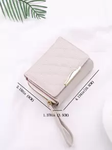 FONMOR 绗缝细节口袋钱包小拉链三折女士钱包 PU 皮革便携式信用卡 ID 卡简约时尚现代商务周年纪念情人节生日礼物礼物情侣女士女孩女士礼物礼品袋礼物学校用品教师礼物返校女士钱包钱包小钱包 - 灰色 - 查看 6