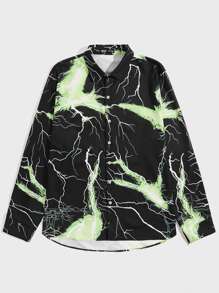 ROMWE MEN Guys Lightning Print Shirt - Multicolor - View 1