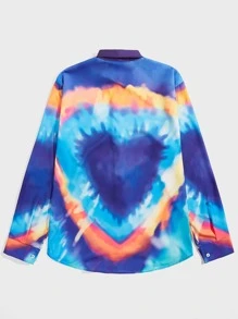 ROMWE MEN Guys Tie Dye Button Front Shirt - Multicolor - View 2