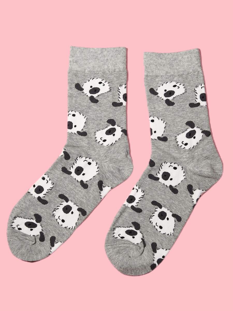 Calcetines de tripulación con estampado de dibujos animados - Gris Claro - Ver 1