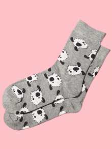 Calcetines de tripulación con estampado de dibujos animados - Gris Claro - Ver 3