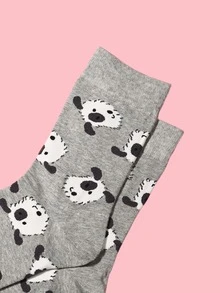 Calcetines de tripulación con estampado de dibujos animados - Gris Claro - Ver 5