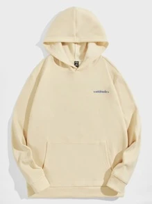 Manfinity VCAY 男士標語圖案加絨內裏連帽衫 - 米色 - 查看 2