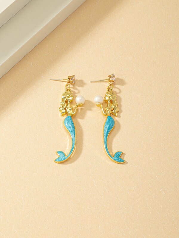Faux Pearl Decor Mermaid Drop Earrings SHEIN USA
