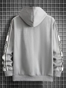 Manfinity Men Letter Graphic Zip Up Drawstring Hoodie Without Tee - Light Grey - View 2