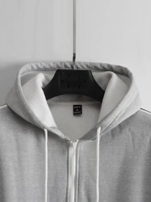 Manfinity Men Letter Graphic Zip Up Drawstring Hoodie Without Tee - Light Grey - View 7