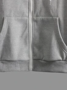 Manfinity Men Letter Graphic Zip Up Drawstring Hoodie Without Tee - Light Grey - View 3