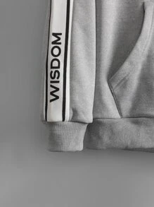 Manfinity Men Letter Graphic Zip Up Drawstring Hoodie Without Tee - Light Grey - View 4