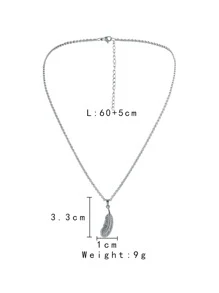 Men Feather Pendant Necklace - Silver - View 4