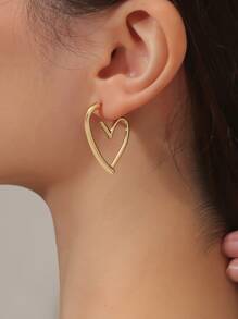 Heart Design Hoop Earrings - Yellow Gold - View 1