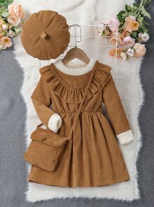 SHEIN 年輕女孩襯邊連身裙&帽子&手提包