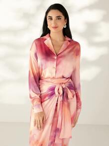 Modelyn Tie Dye Drop Shoulder Satin Shirt - Multicolor - View 3