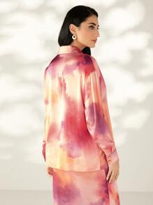 Modelyn Tie Dye Drop Shoulder Satin Shirt - Multicolor - View 2
