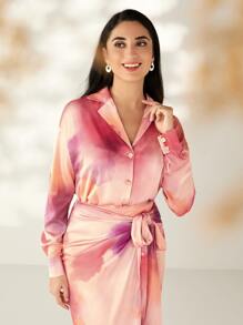Modelyn Tie Dye Drop Shoulder Satin Shirt - Multicolor - View 5