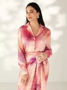 Modelyn Tie Dye Drop Shoulder Satin Shirt - Multicolor - View 1