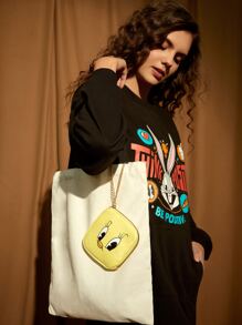 LOONEY TUNES X SHEIN 1pc Cartoon Graphic Chain Decor Coin Purse - Yellow - View 7