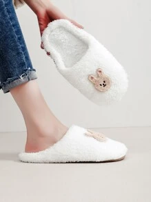 兔子裝飾毛絨臥室拖鞋 - 白色 - 查看 1