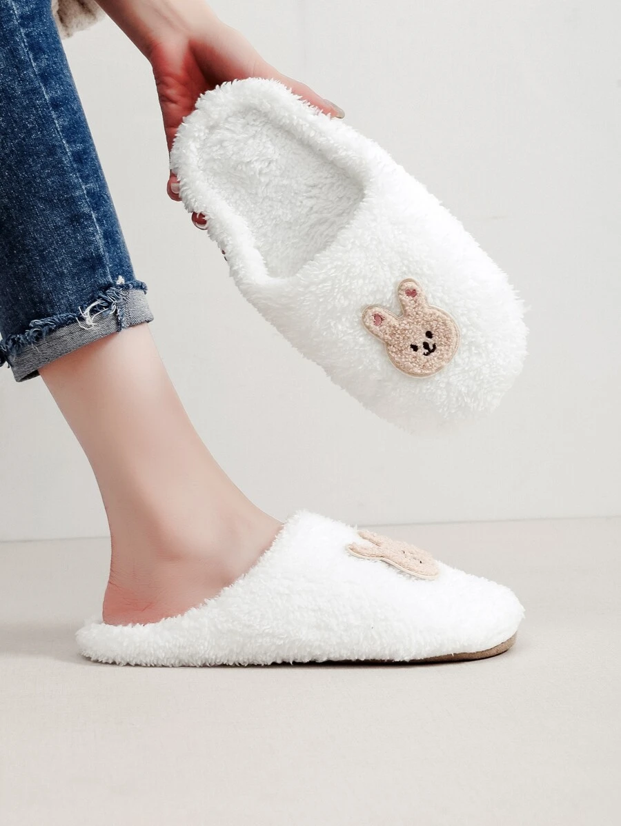 兔子裝飾毛絨臥室拖鞋 - 白色 - 查看 1